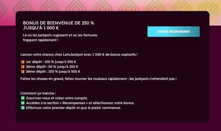 Let's Jackpot Casino bonus bienvenue