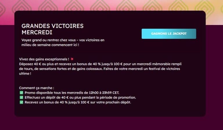 Let's Jackpot Casino bonus mercredi