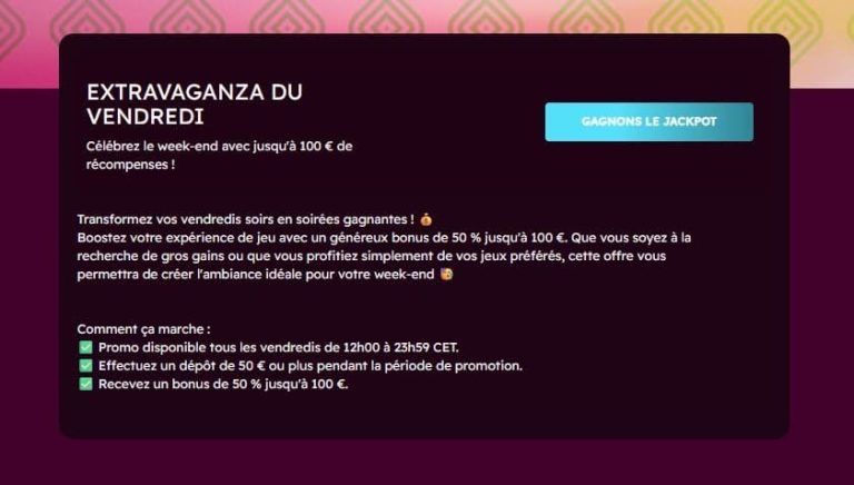 Let's Jackpot Casino bonus vendredi